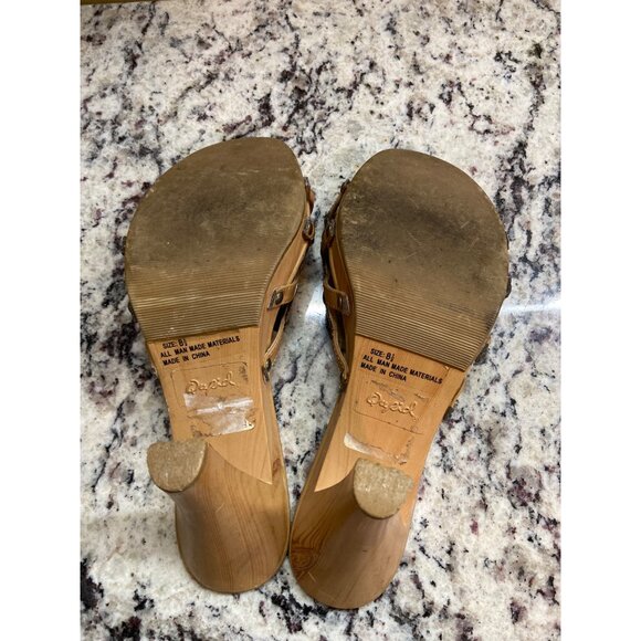 Qupid Tan Wedge Slide Sandals 8.5M Cutout Bow Detail Platform Heels Y2K Coastal - Picture 7 of 8